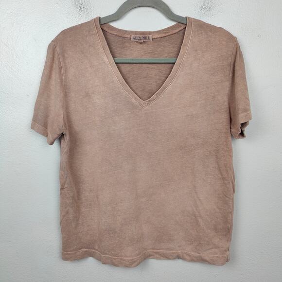 Alex Mill Elliott V Neck Tee Womens Large Recycled‎ Cotton Garment Dyed Tan - Picture 1 of 7